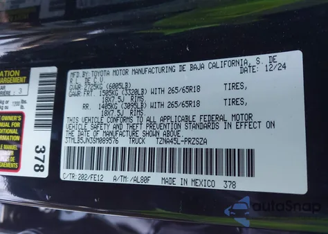 2025 Toyota Tacoma Trd Sport из США, поврежденный, VIN 3TMLB5JN3SM089576